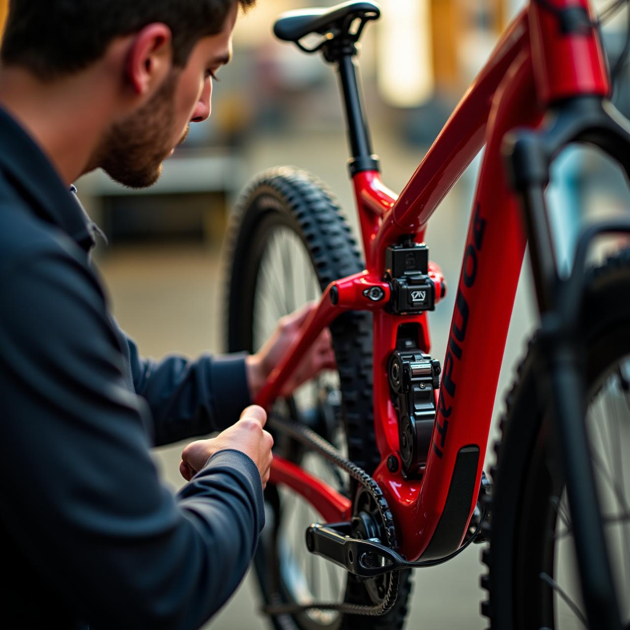 Meccanico specializzato al lavoro su una e-bike
